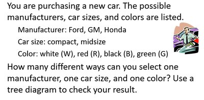 Car selection example for counting principle