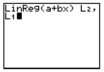 Calculator screen for entering regression command