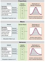 Comparison of sampling distributions for proportions, means, and variances