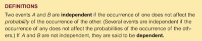 Definition of independent and dependent events