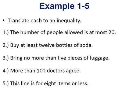 Examples of translating statements to inequalities