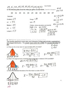 Data table and calculations for central tendency and outlier identification