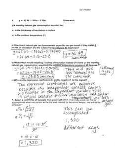 Regression equation and calculations for gas consumption prediction
