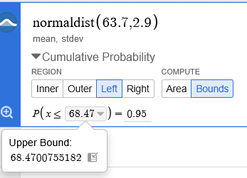 Desmos CDF for 95th percentile
