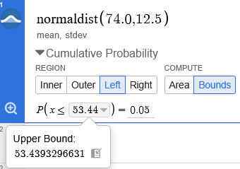 Desmos CDF for 5th percentile