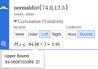 Desmos CDF for 95th percentile