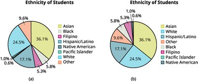 Pie charts of student ethnicity with and without sorting