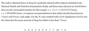 Sample sleep data and statistics