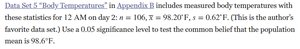 Body temperature data and statistics