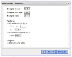 One sample t summary input