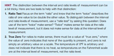Hint for distinguishing interval and ratio levels of measurement