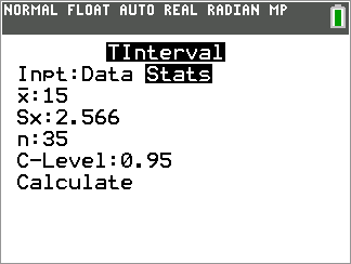 Calculator Input for Tinterval