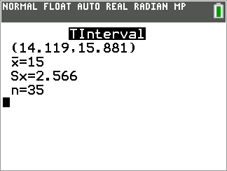 Calculator Output for Tinterval