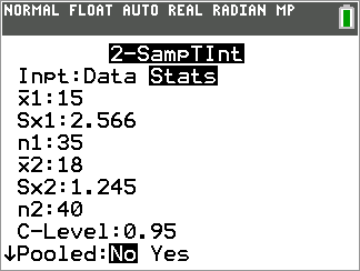 Calculator Input for 2-SampTInt