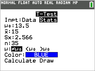 Calculator Input for T-Test
