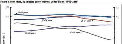 Birth rates by age group over time