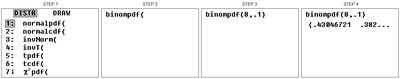TI-83/84 calculator steps for binompdf function