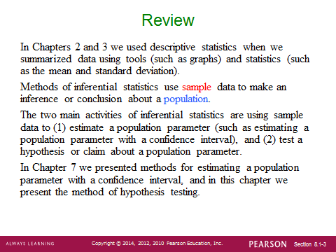 Review of inferential statistics and hypothesis testing