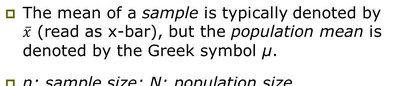 Formula for sample and population mean