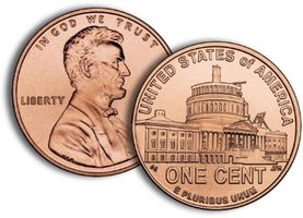 Two sides of a US penny, representing heads and tails in a coin toss
