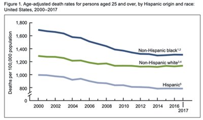 Time-series plot of age-adjusted death rates by ethnicity