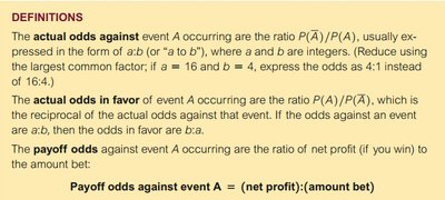Definitions of odds and payoff odds