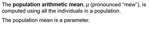 Definition of population arithmetic mean
