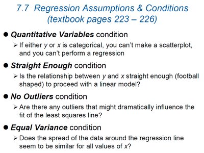 Regression assumptions and conditions