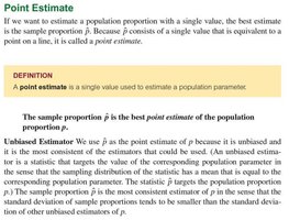 Definition and explanation of point estimate and unbiased estimator