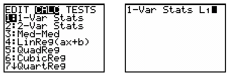 TI-83 calculator showing 1-Var Stats selection