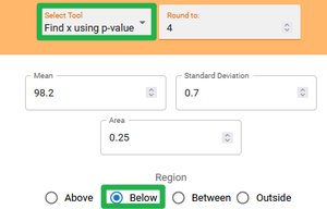 Normal distribution calculator interface for quartile