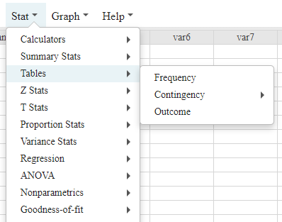 StatCrunch frequency table menu