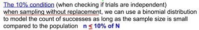 10% condition for binomial distribution