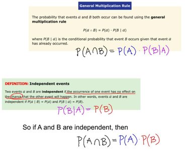 General multiplication rule and independent events