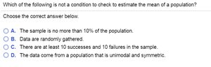 Quiz question about conditions for estimating the mean