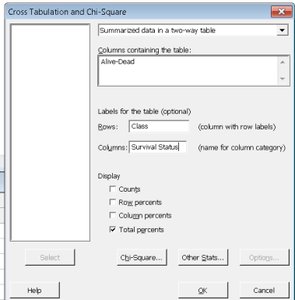 Cross Tabulation and Chi-Square dialog (row percents)