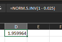 Excel calculation for NORM.S.INV(1-0.025)