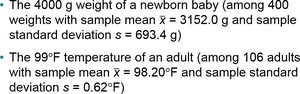 Baby weight and adult temperature data
