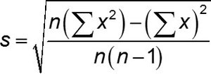 Shortcut formula for sample standard deviation