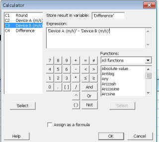 Minitab calculator for computing differences