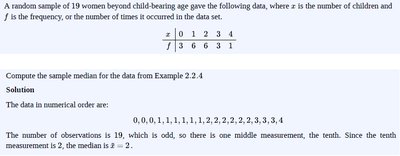 Sample median calculation for odd data