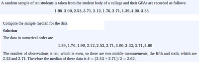 Sample median calculation for even data