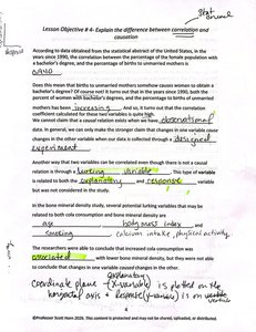 Notes on correlation vs causation with highlighted terms