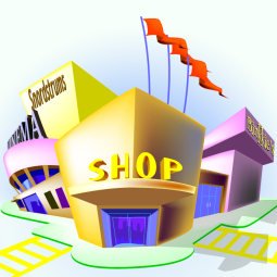 Illustration of a shopping mall, representing convenience sampling