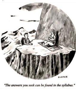 Cartoon about finding answers in the syllabus
