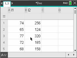 Spreadsheet with data for regression