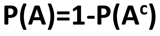 Complement rule: P(A) = 1 - P(A^c)