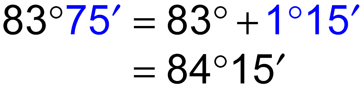 Addition of angles in degrees and minutes