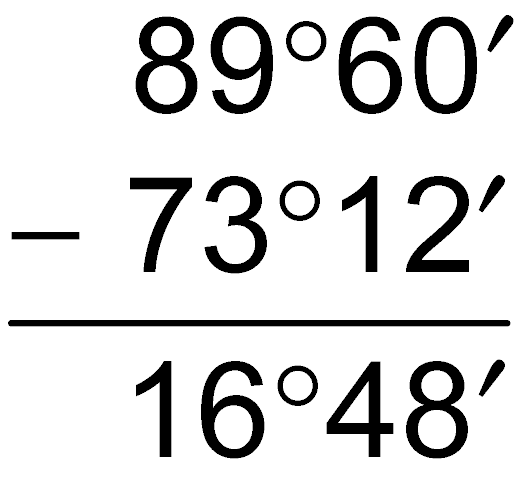 Subtraction of angles in degrees and minutes