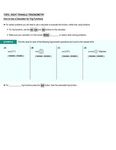 Calculator Use for Trig Functions